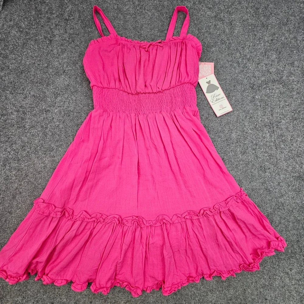 Rare Editions Sundress Girls Size 14 Tropical Punch Fuchsia Smocked Ruffle Dress